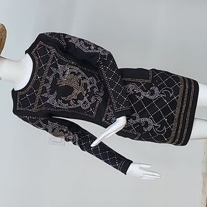 Chic Studded Black Long Sleeve Dress